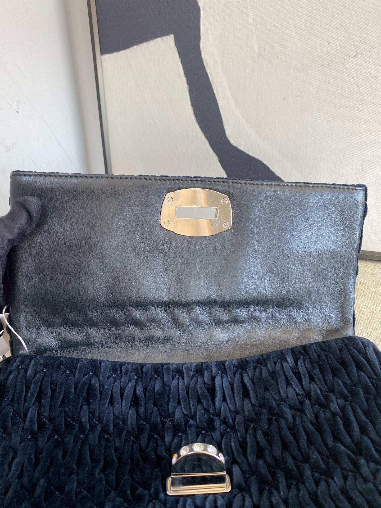 Miu Miu - Matelassé Velvet Crystal Shoulder Bag - Velvet - Blue - (small)