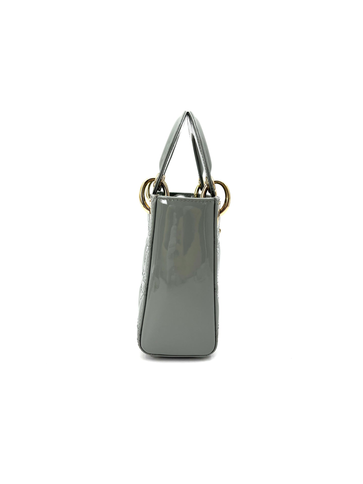 Dior - Lady Dior Mini (Cannage) - Patent cowhide leather - Grey - (mini)