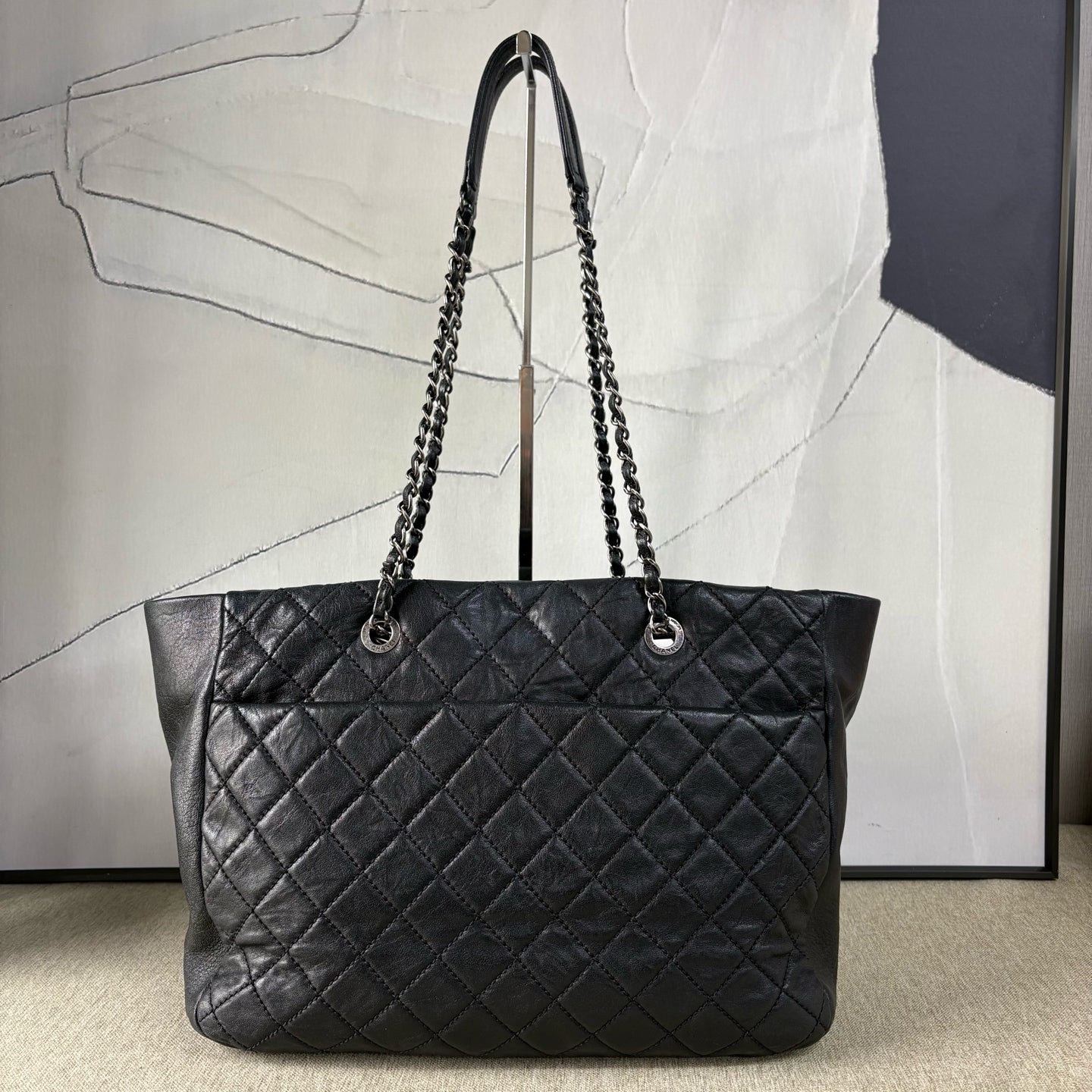 Chanel - Quilted Flap Tote Bag - Aged calfskin leather - Black - (Large)