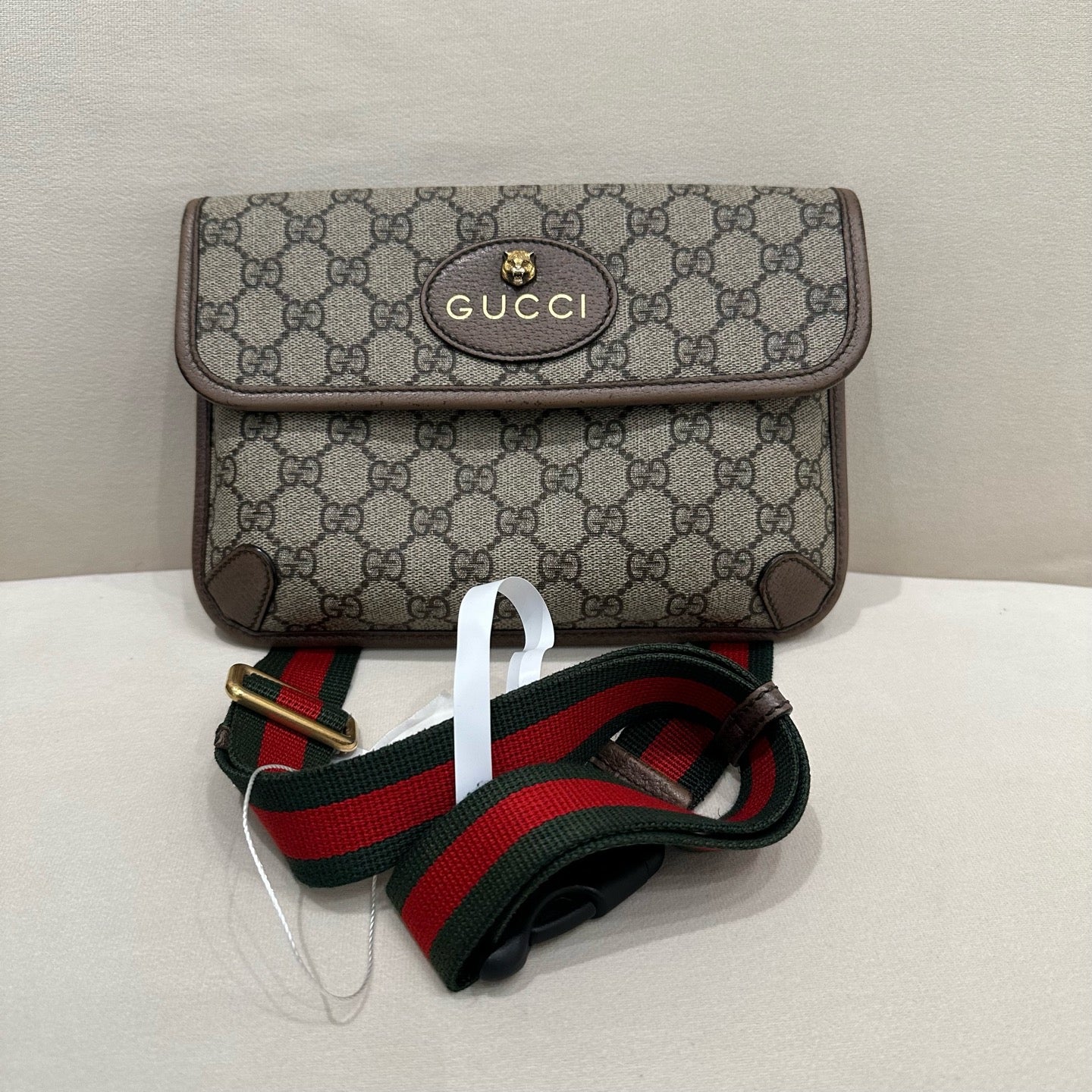 Gucci - Ophidia GG Supreme Tiger Head Belt Bag - GG Supreme canvas with leather trim and Web stripe fabric - Beige - (Small)