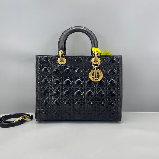 Dior - Lady Dior Large - Patent leather - Black - (Large)