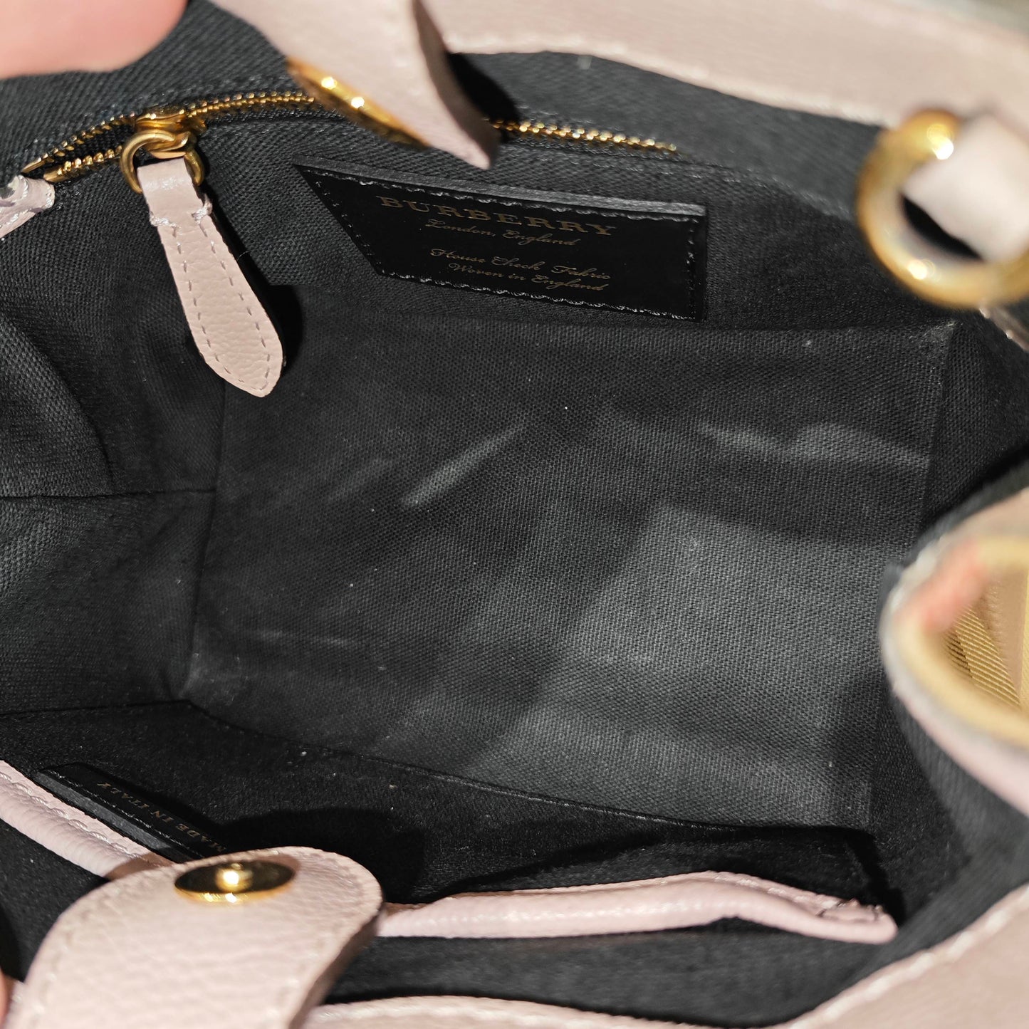 Burberry - Banner Bag - Pebbled leather and House Check canvas - Pink - (mini)