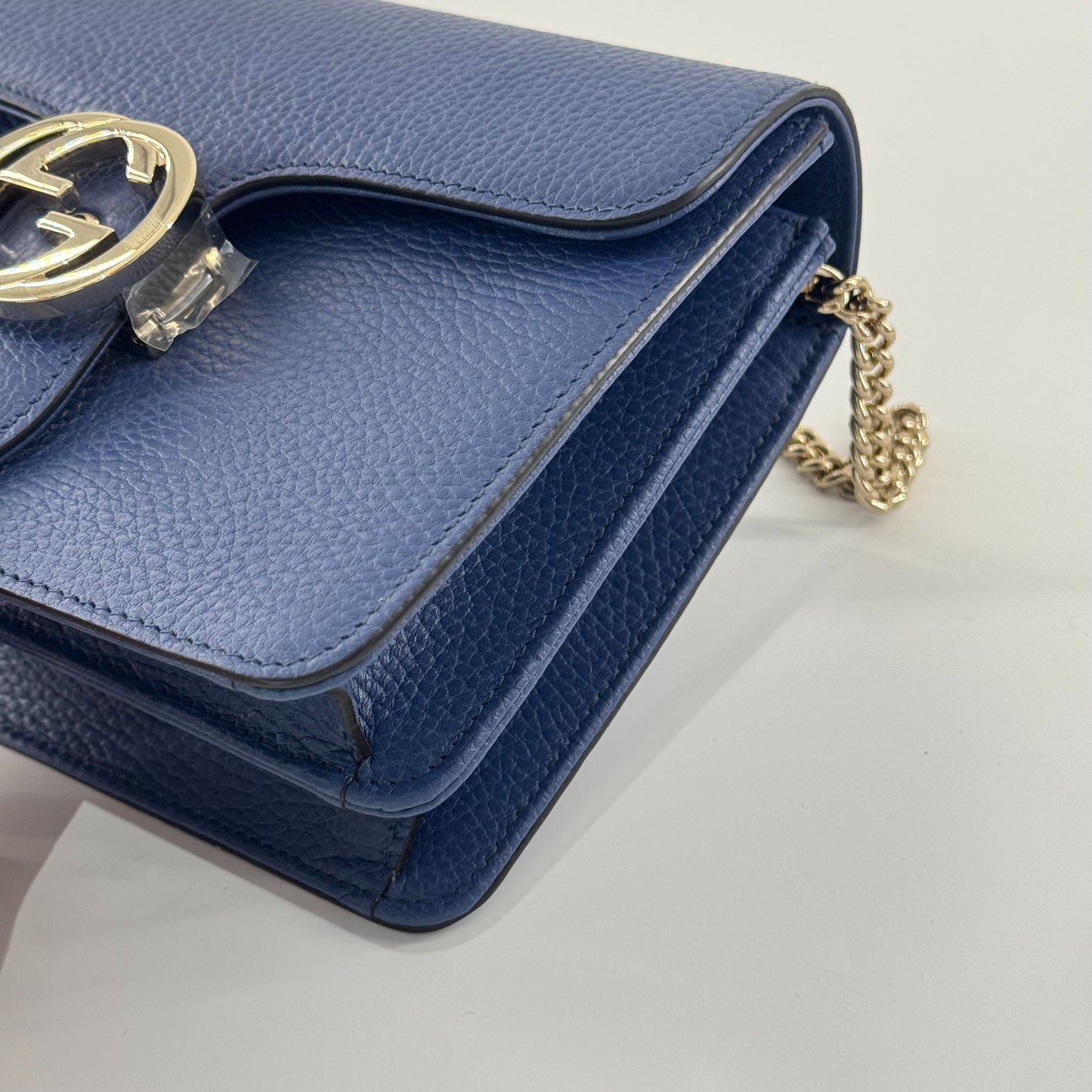 Gucci - Interlocking G Accordion Chain Bag - Grained leather - Blue - (mini)