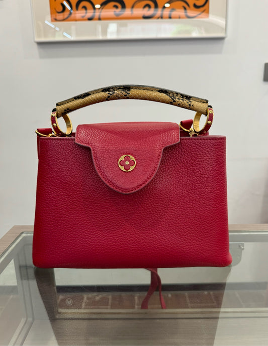 Louis Vuitton - Capucines BB - Taurillon leather with exotic lizard skin handle - Red with gold-tone hardware - (Small)