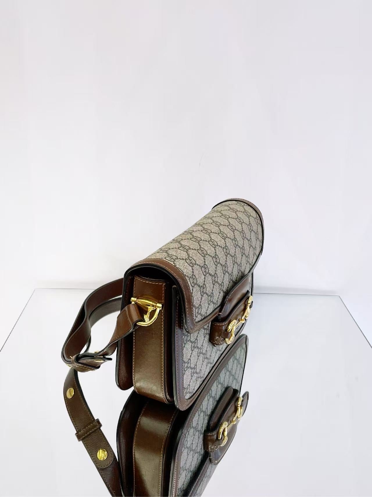 Gucci - Horsebit 1955 Shoulder Bag - GG Supreme canvas with leather trim - Beige and Brown - (medium)
