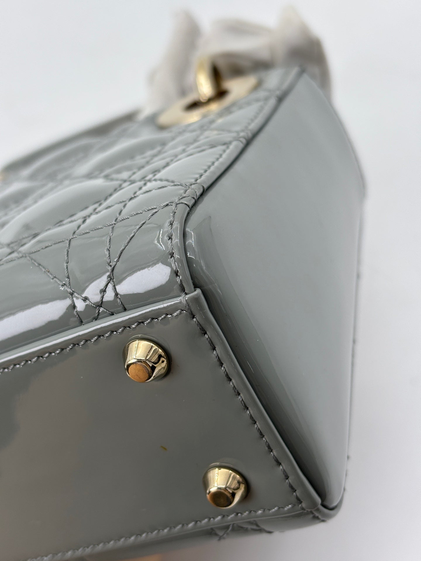 Dior - Lady Dior Mini (Cannage) - Patent cowhide leather - Grey - (mini)