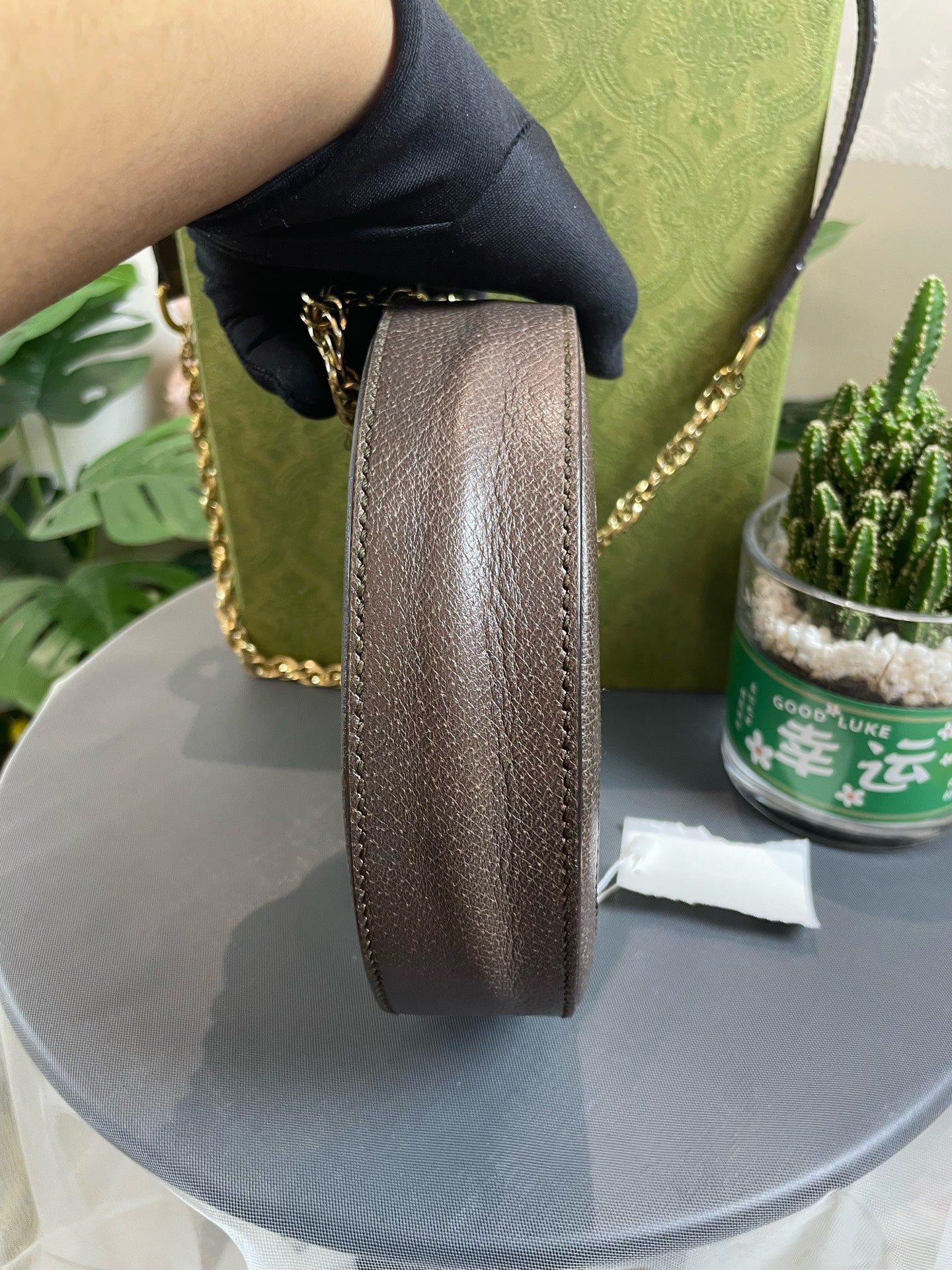 Gucci - Ophidia Round Mini Bag - GG Supreme canvas with brown leather trim - Beige - (mini)