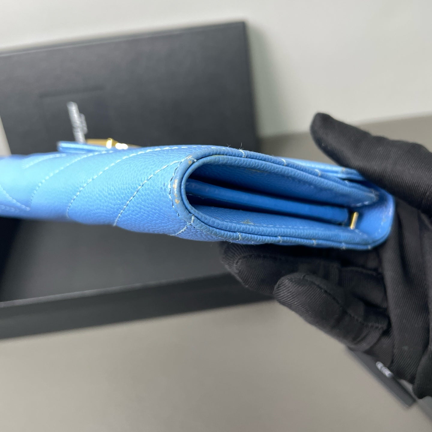 Saint Laurent - Monogram Flap Wallet - Grained Calfskin Leather - Blue - (Medium)