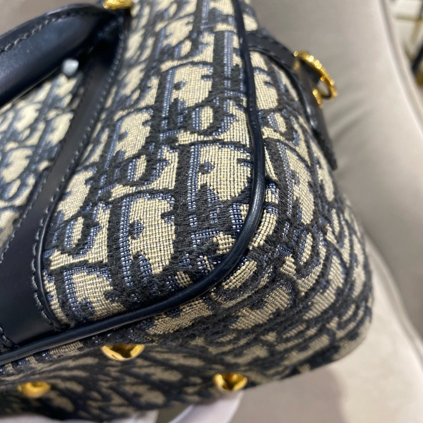 Dior - Dior Oblique Embroidered Bowling Bag - Cloth - Navy - (medium)