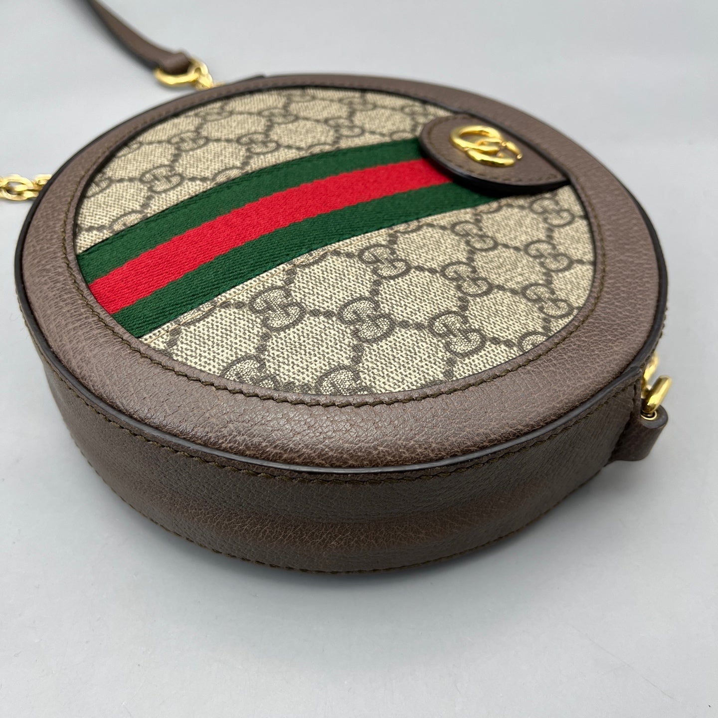 Gucci - Ophidia Round Shoulder Bag - GG Supreme canvas with leather trim - Beige and Brown with Red and Green accents - (mini)