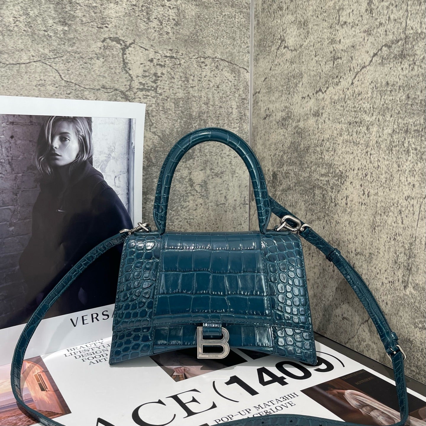 Balenciaga - Hourglass XS - Leather - Midnight Blue with Silver-Tone Hardware - (small)