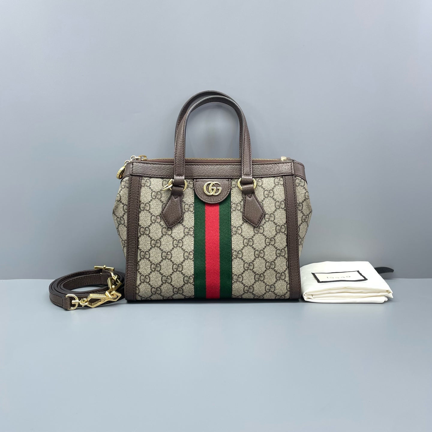 Gucci - Ophidia Small Tote Bag - GG Supreme canvas with leather trim - Ebony - (medium)