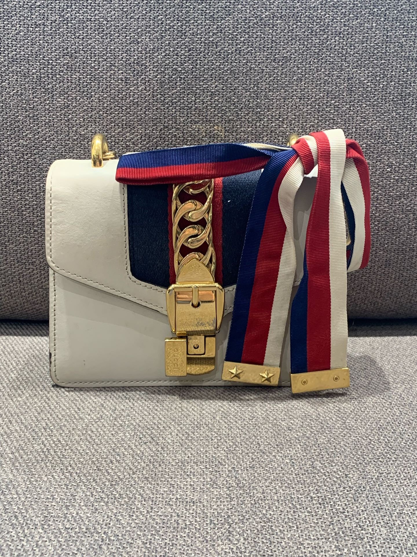 Gucci - Sylvie 1969 Mini Shoulder Bag - Smooth leather and Web fabric - White with Red and Navy Web - (mini)
