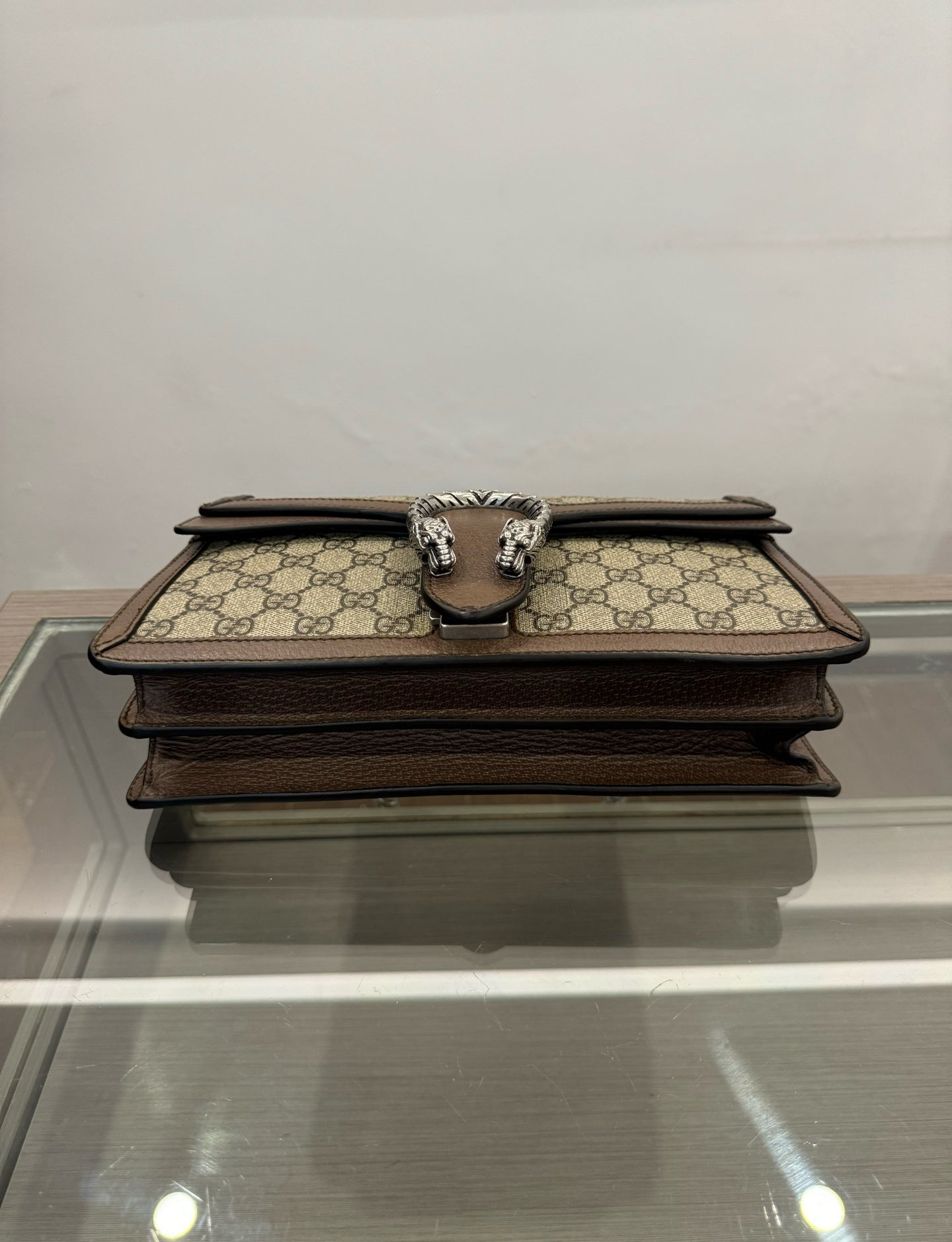 Gucci - Dionysus Shoulder Bag Small - GG Supreme canvas with grained leather trim - Brown - (small)