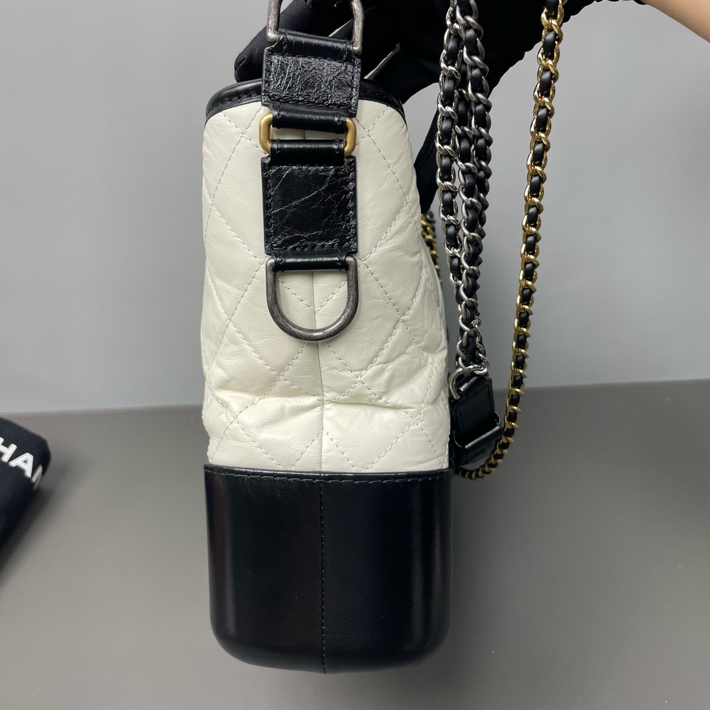 Chanel - Gabrielle Hobo Bag - Aged calfskin and patent leather - Black and White - (Medium)
