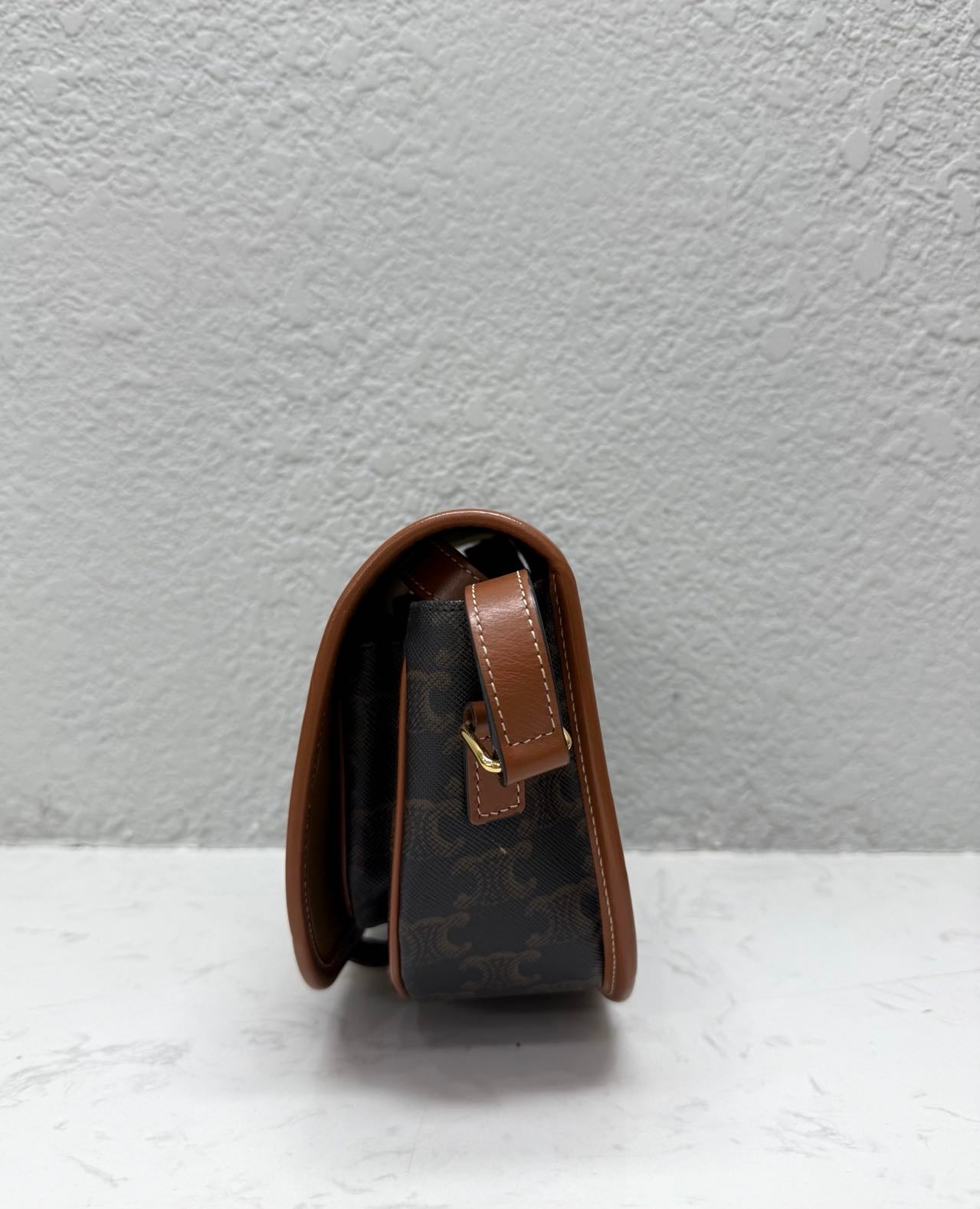 Celine - Triomphe Saddle Bag - Coated canvas with leather trim - Brown - (medium)