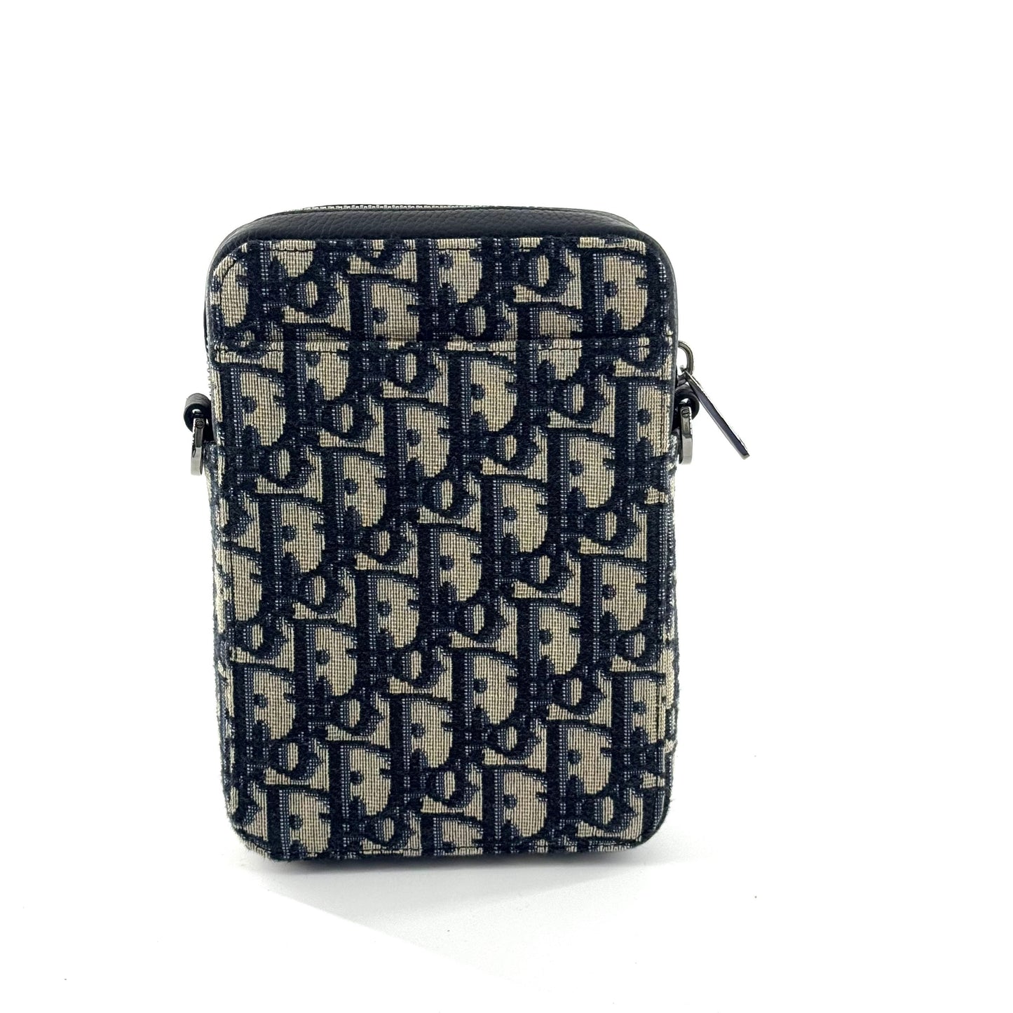 Dior - Oblique Canvas Vertical Phone Pouch - Canvas and Leather - Blue and Beige with Black trim - (mini)
