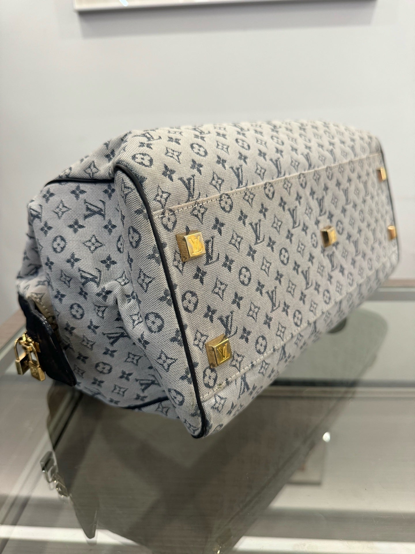 Louis Vuitton - Monogram Denim Boston Bag - Denim with leather trim - Blue - (small)