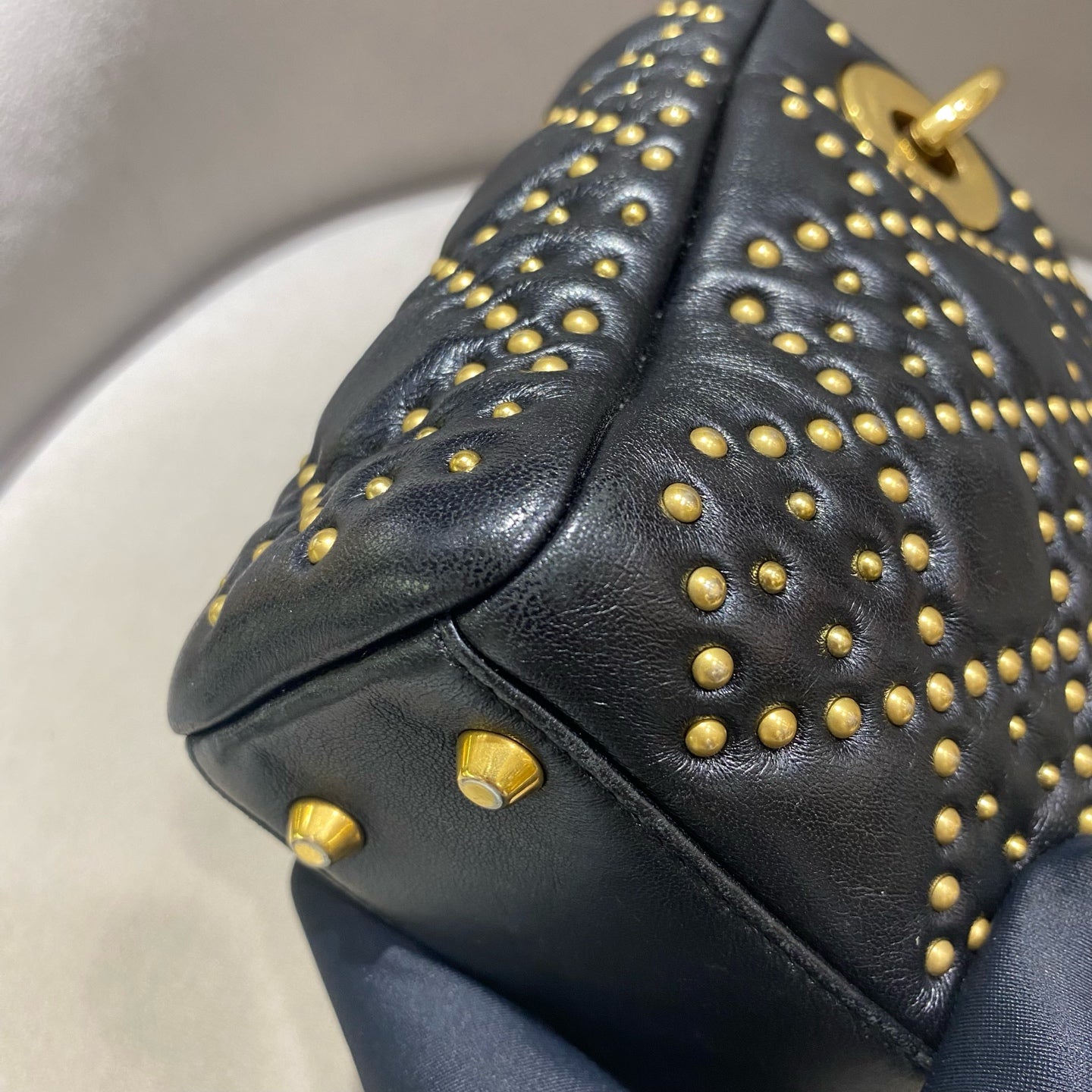 Dior - Lady Dior (Studded) - Lambskin leather with gold-tone rivets - Black - (Mini)