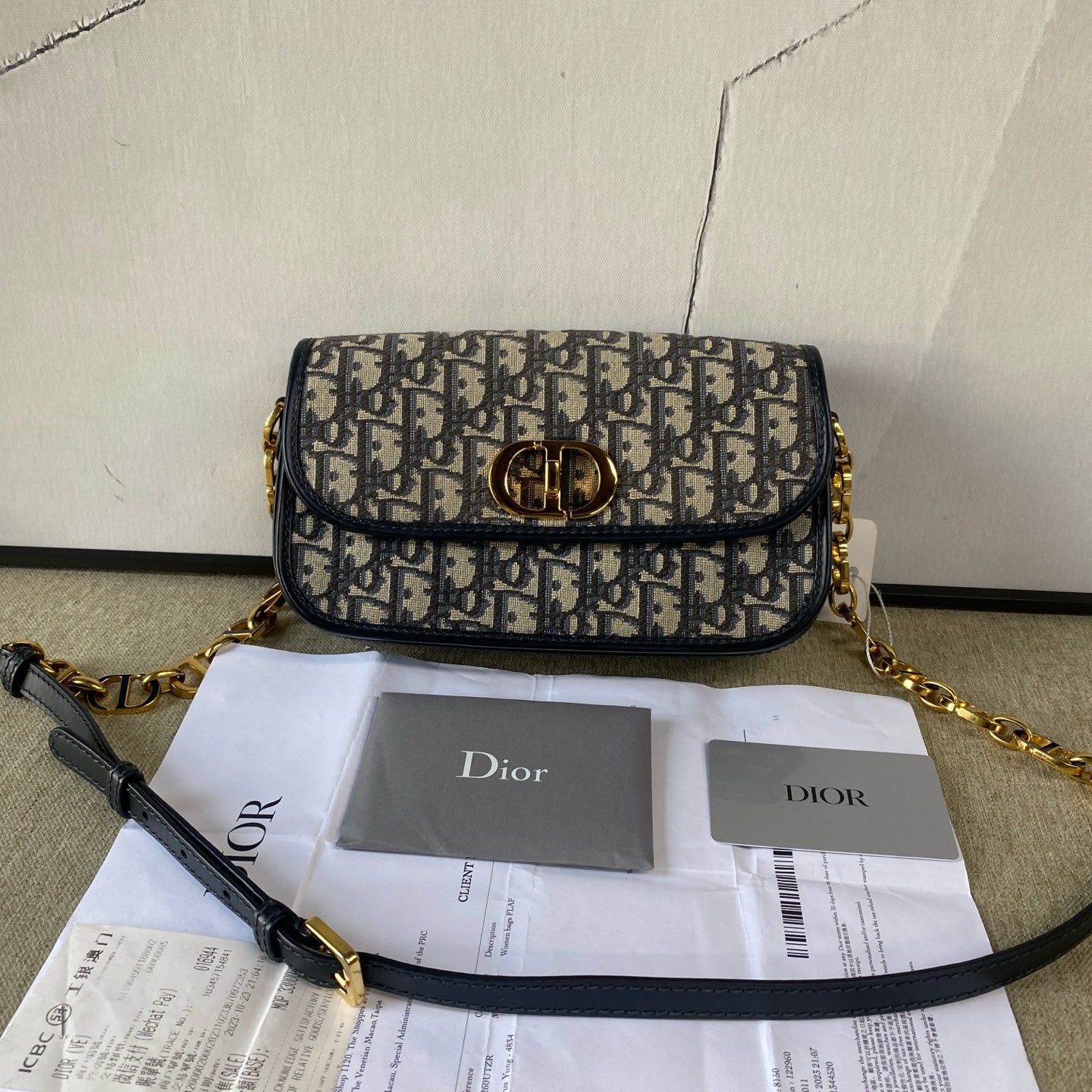 Dior - 30 Montaigne Avenue Chain Bag - Oblique jacquard canvas with leather trim - Blue - (Mini)