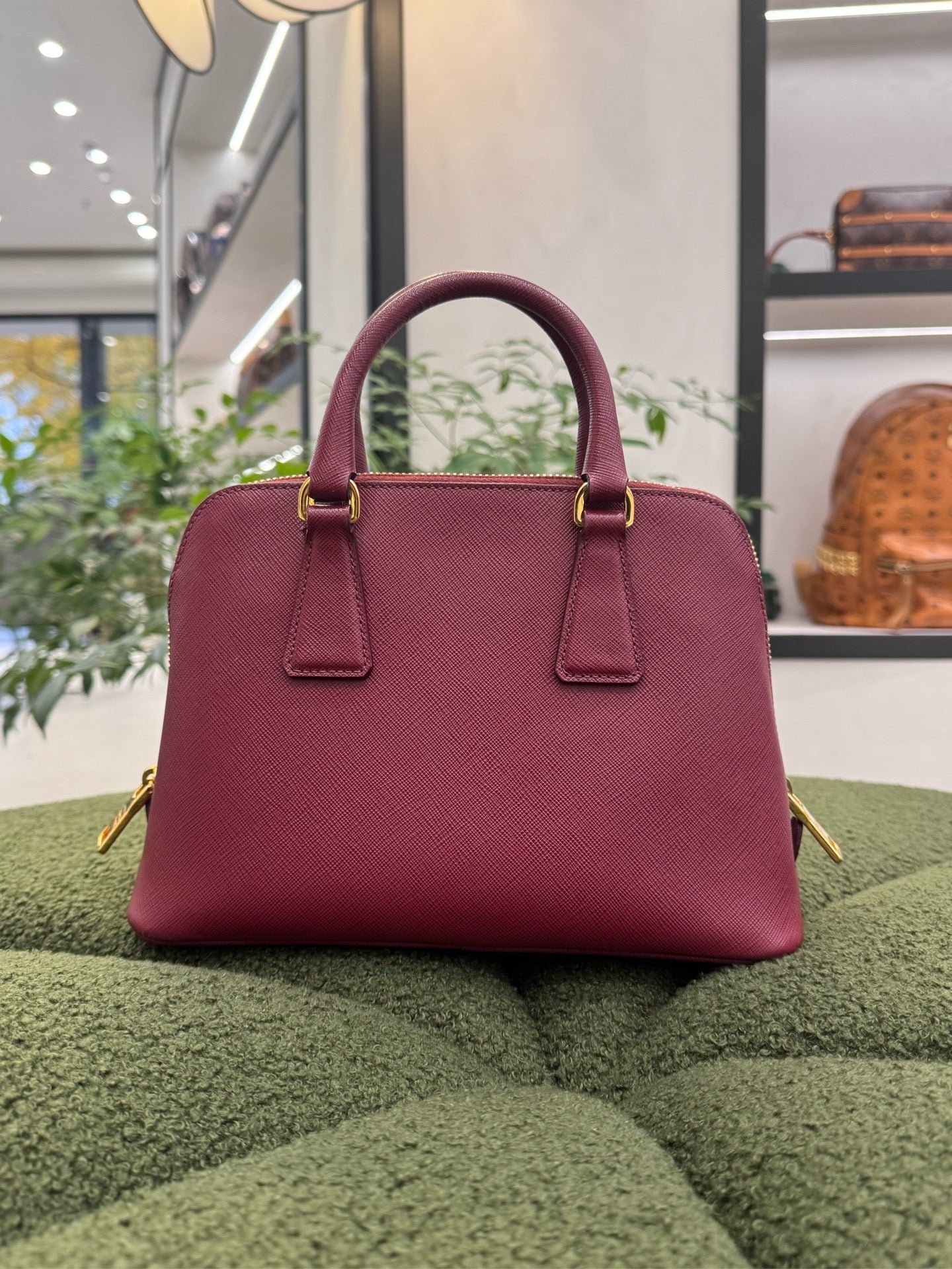 Prada - Saffiano Dome Satchel - Saffiano leather - Burgundy - (Small)