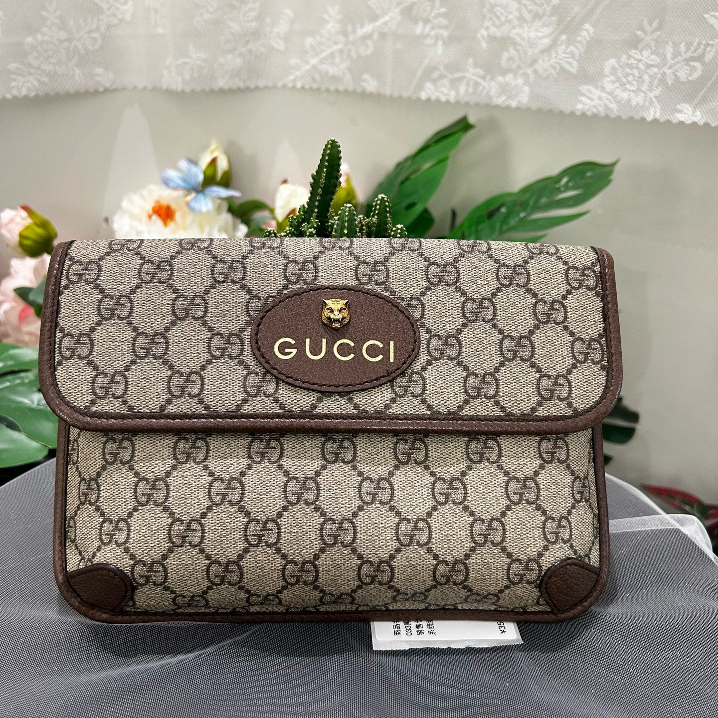 Gucci - Tiger Head Belt Bag - GG Supreme Canvas with Leather Trim - Beige and Brown with Red and Green Web - (small)