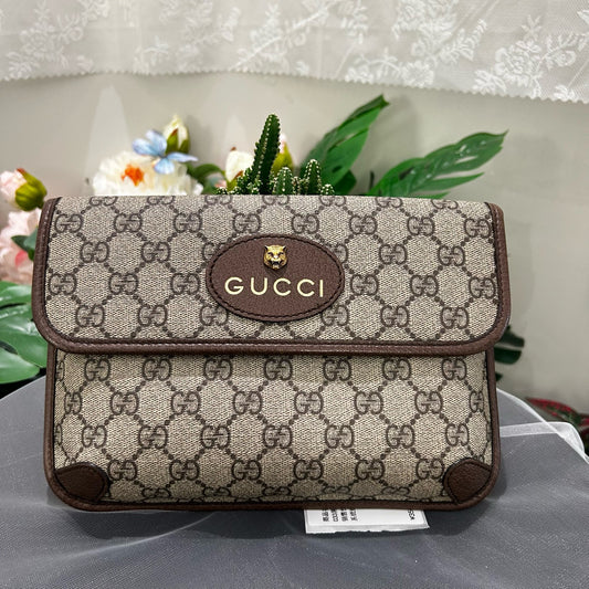 Gucci - Tiger Head Belt Bag - GG Supreme Canvas with Leather Trim - Beige and Brown with Red and Green Web - (small)