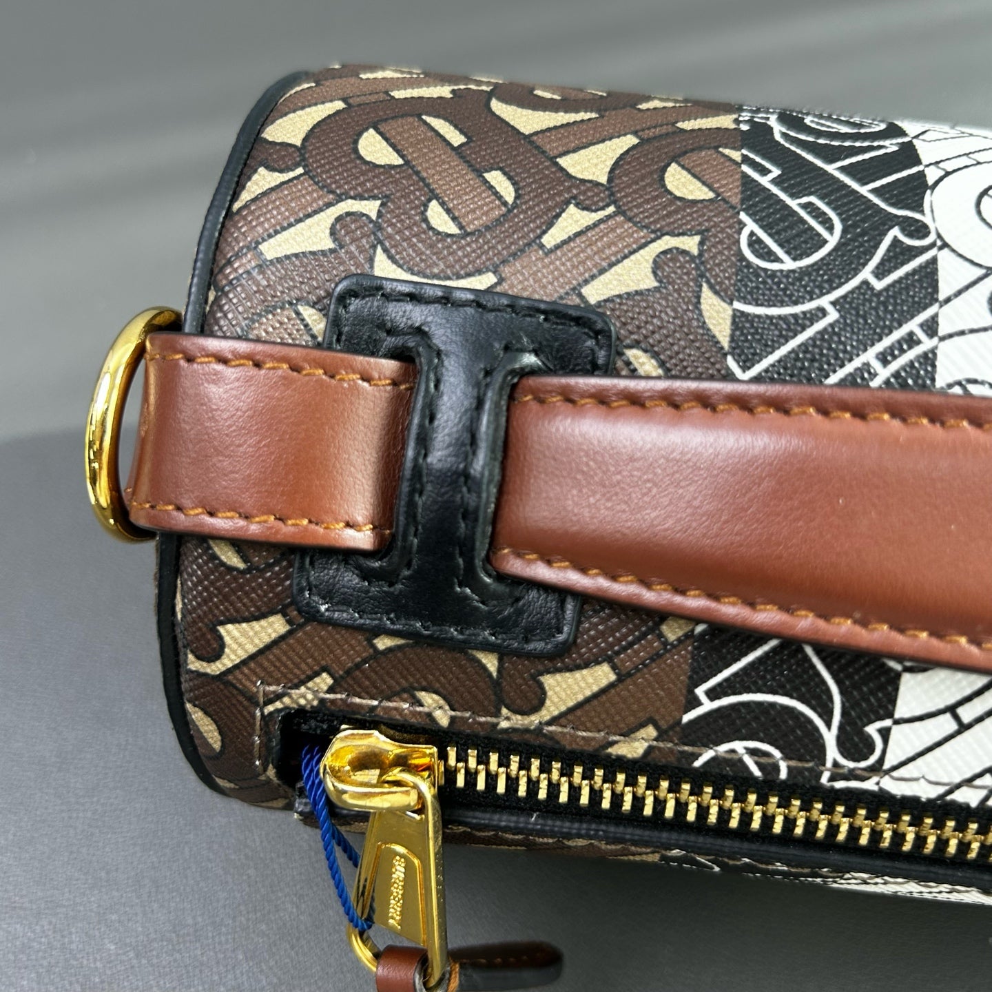 Burberry - TB Monogram Cylinder Bag - Coated Canvas with Leather Trim - Brown, Black, White, Red - (small)