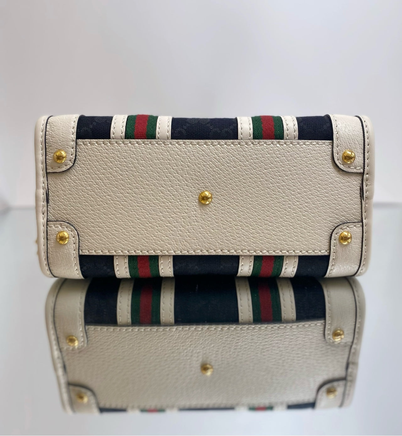 Gucci - Exquisite Top Handle Bag - GG Canvas and Leather - Black with White trim and Red/Green Web - (mini)