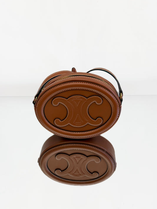 CELINE - Oval Triomphe Crossbody Bag - Leather - Brown - (mini)