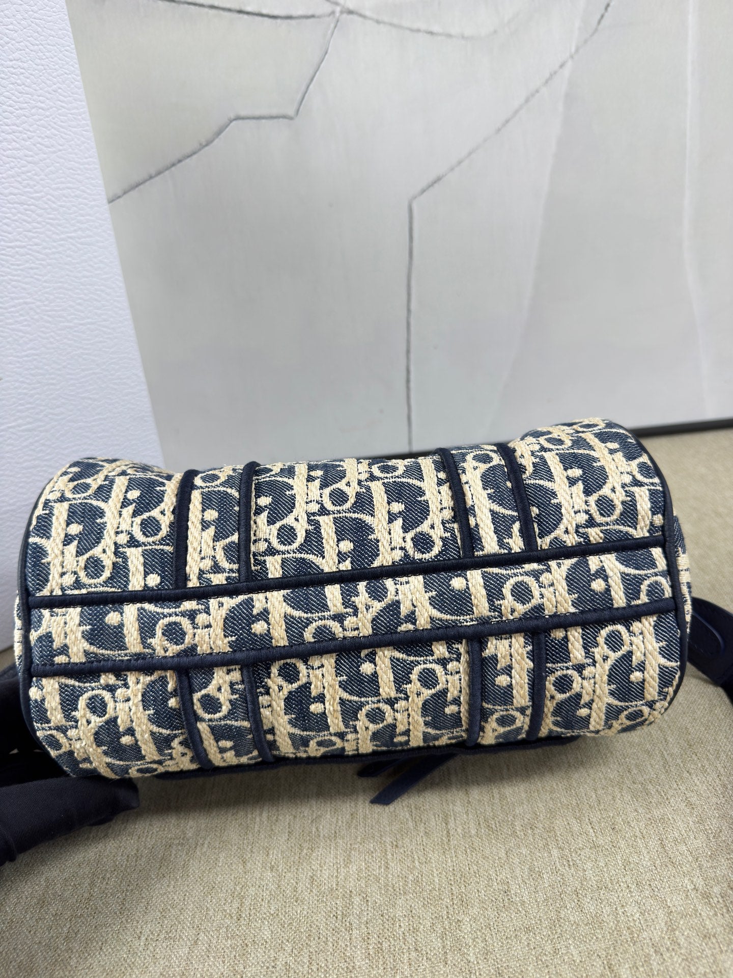 Dior - Dior Oblique Denim Cylinder Bag - Denim with leather trim and embroidery - Blue - (mini)