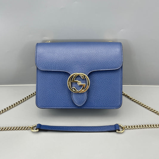 Gucci - Interlocking G Accordion Flap Bag - Leather - Blue - (Small)