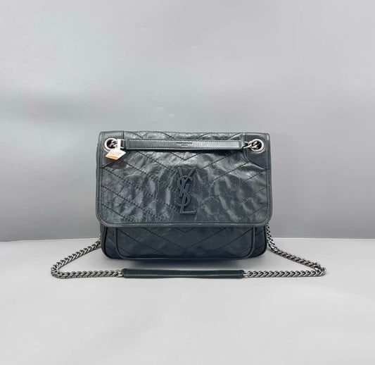 Saint Laurent - Niki Medium - Crinkled calfskin leather - Dark Green - (Medium)