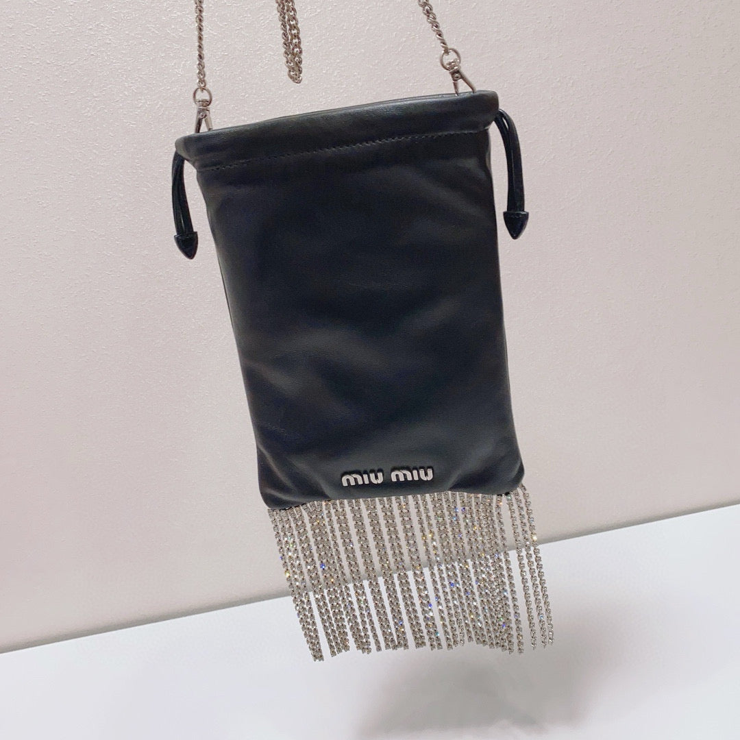 Miu Miu - Nappa Starlight 5BH192 Tassel Phone Bag - Lambskin leather - Black - (Mini)