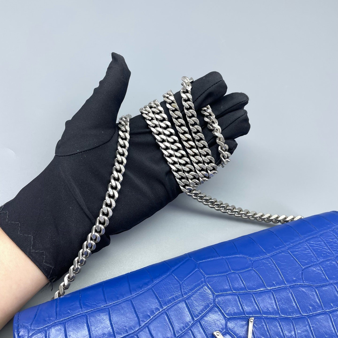 Saint Laurent - Kate Medium Chain Bag with Tassel - Calfskin leather with crocodile embossing - Blue - (medium)