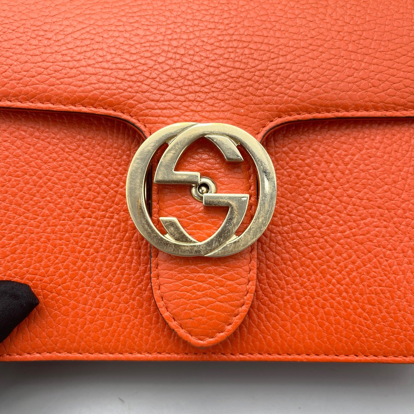Gucci - Interlocking G Accordion Flap Bag - Grained leather - Orange - (Small)