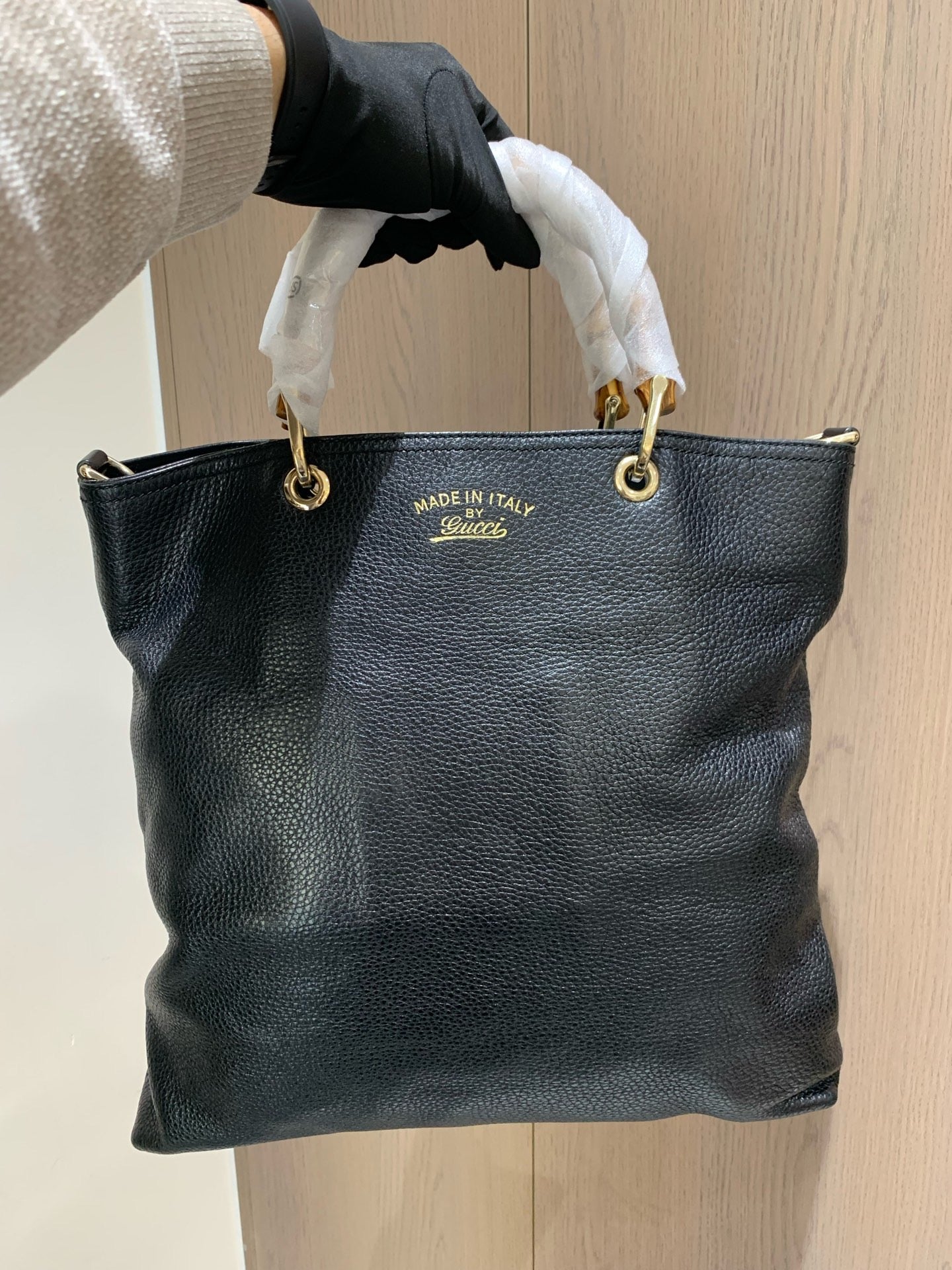 Gucci - Bamboo Tote Bag - Pebbled leather - Black - (Medium)