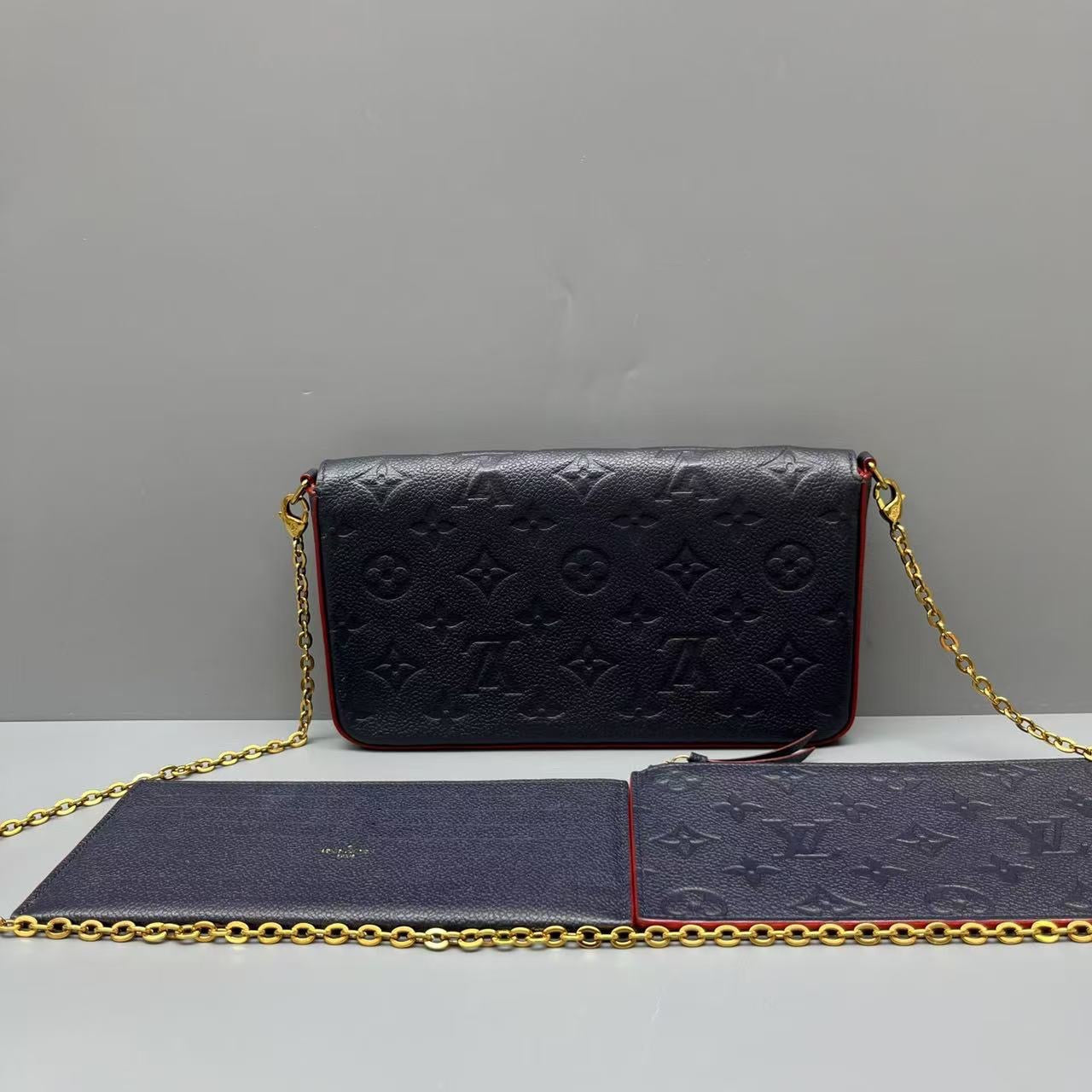 Louis Vuitton - Pochette Félicie - Monogram Empreinte leather - Navy with Red trim - (mini)
