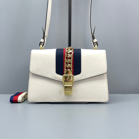 Gucci - Sylvie - Leather and Fabric - White with Red and Blue accents - (Medium)
