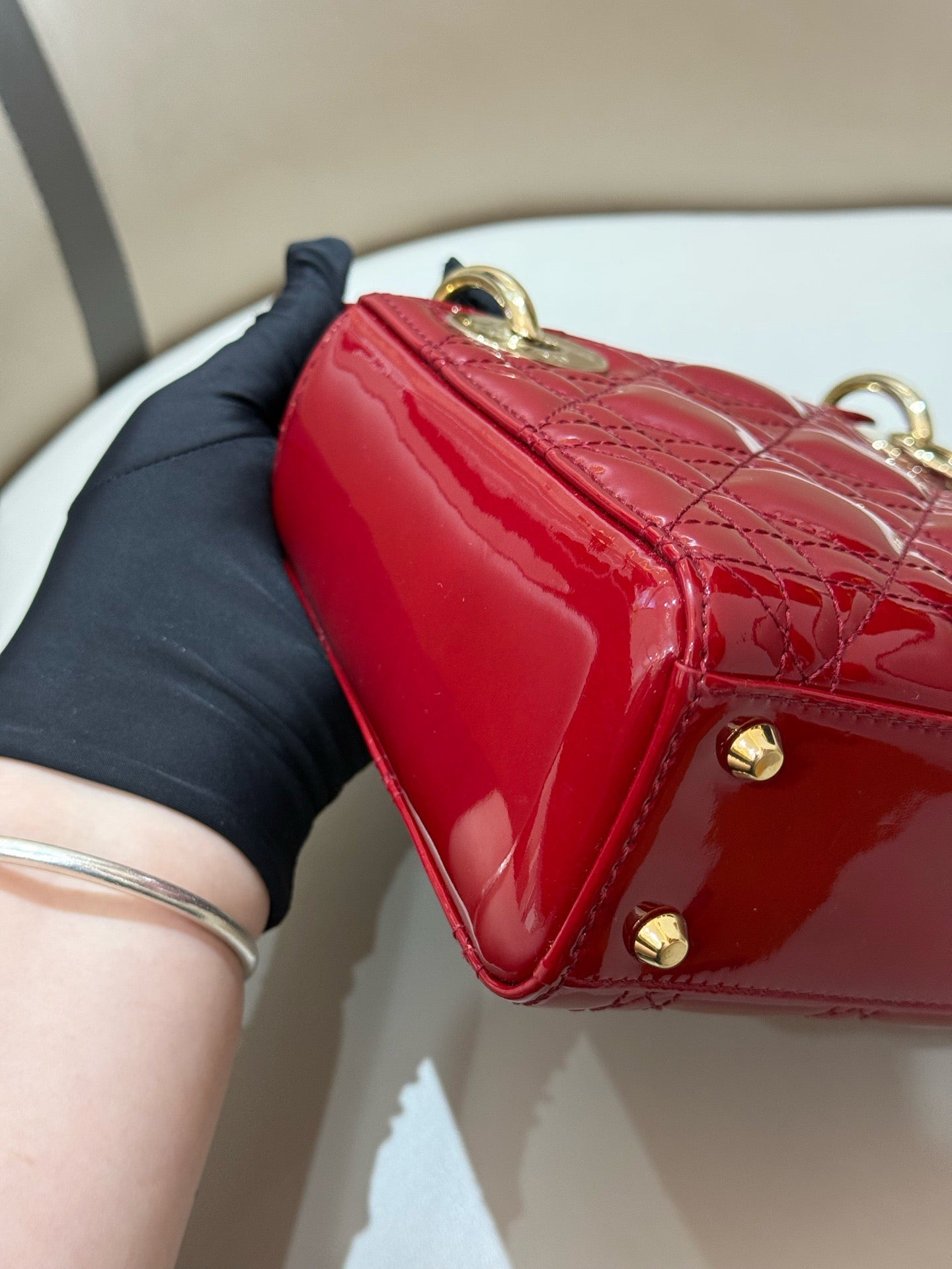 Dior - Lady Dior Mini - Patent leather - Deep Red with Gold-Tone Hardware - (Mini)
