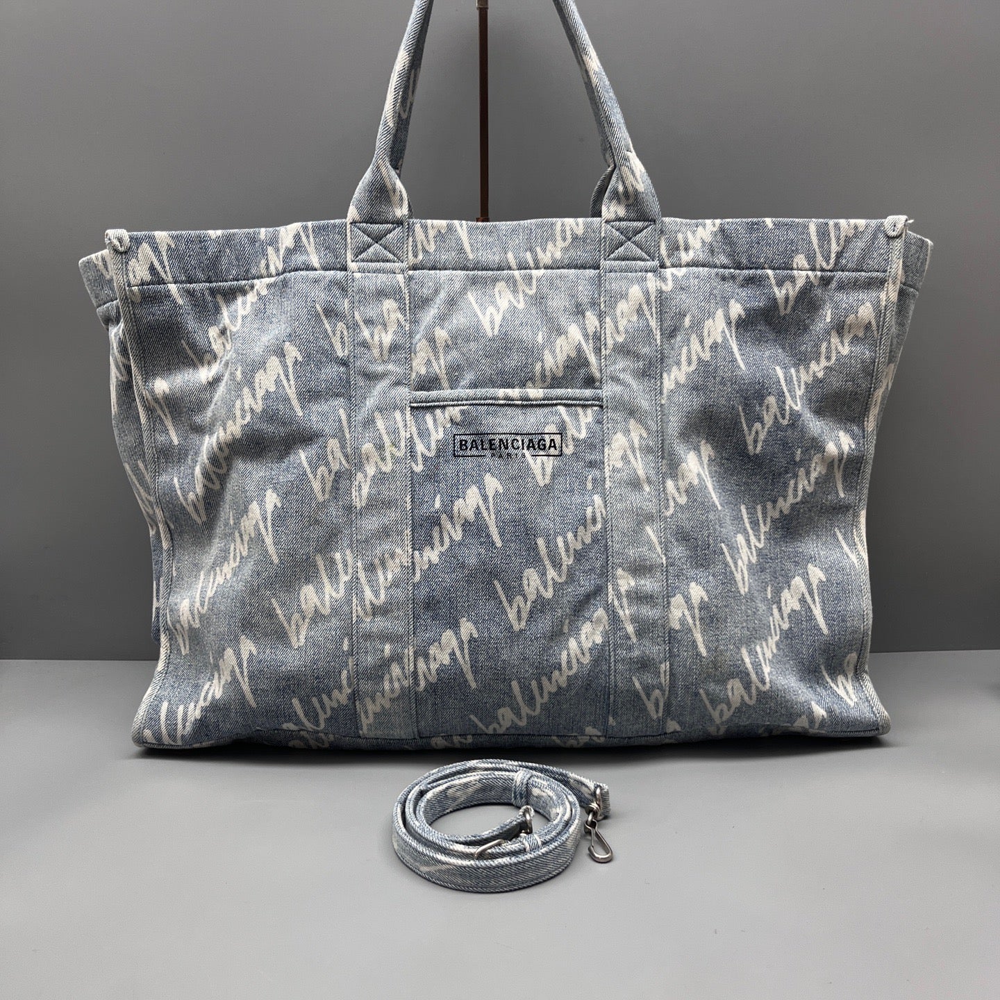 Balenciaga - All-Over Logo Denim Tote Bag - Denim - Light Blue - (Large)