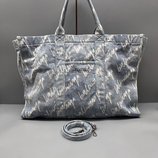Balenciaga - All-Over Logo Denim Tote Bag - Denim - Light Blue - (Large)