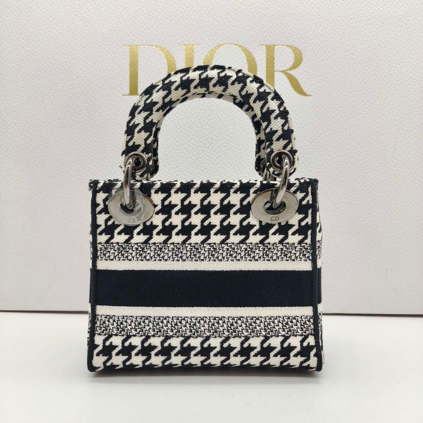 Dior - Lady Dior Mini - Textile fabric with houndstooth pattern - Black and White - (mini)
