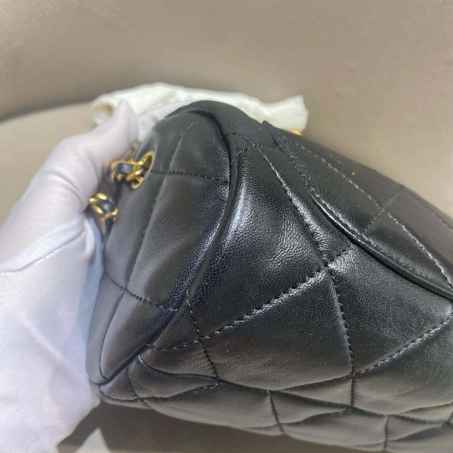Chanel - Quilted Lambskin Bowling Bag - Lambskin leather - Black - (mini)