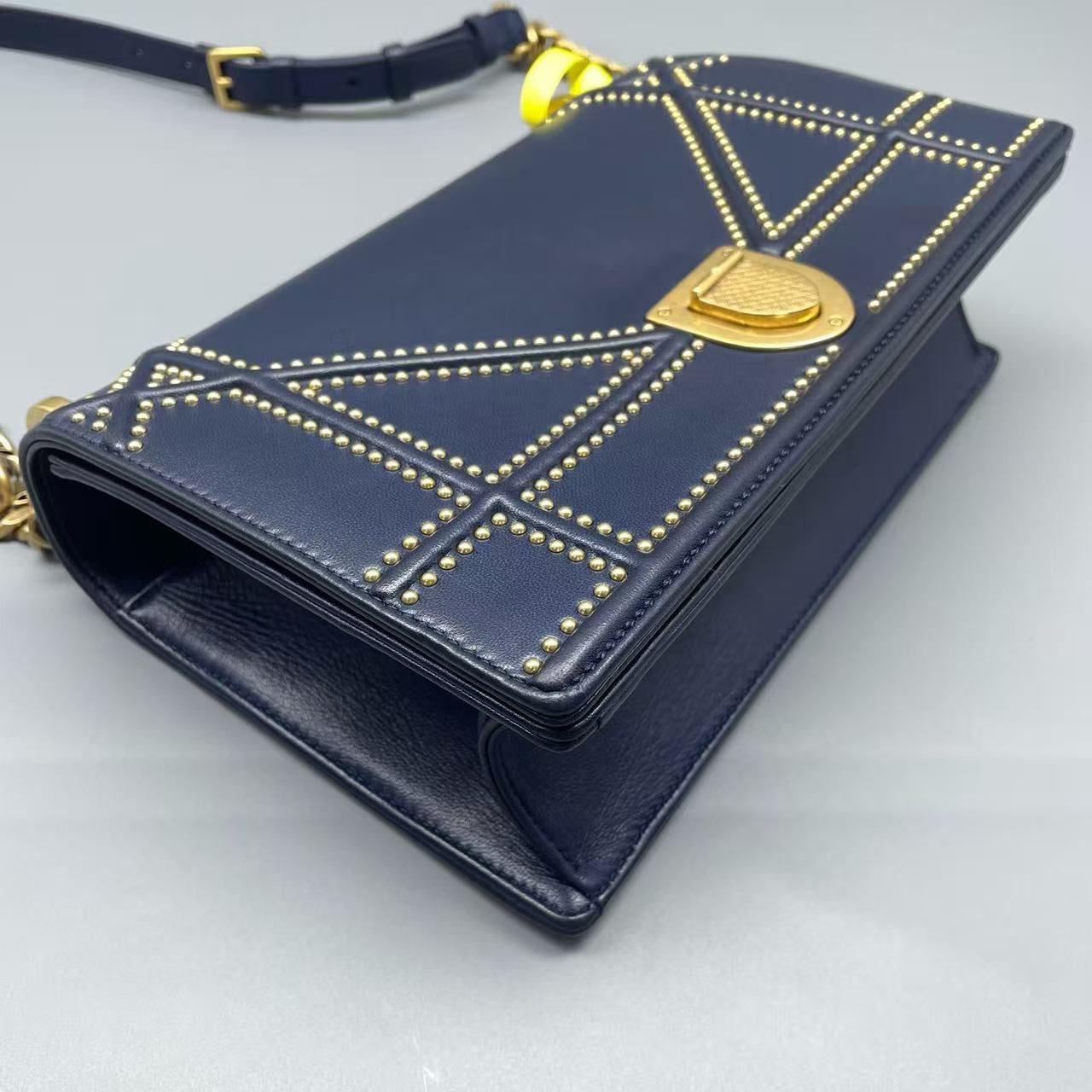 Dior - Diorama Shield Bag Studded Medium - Calfskin leather - Navy with Gold-Tone Hardware - (medium)