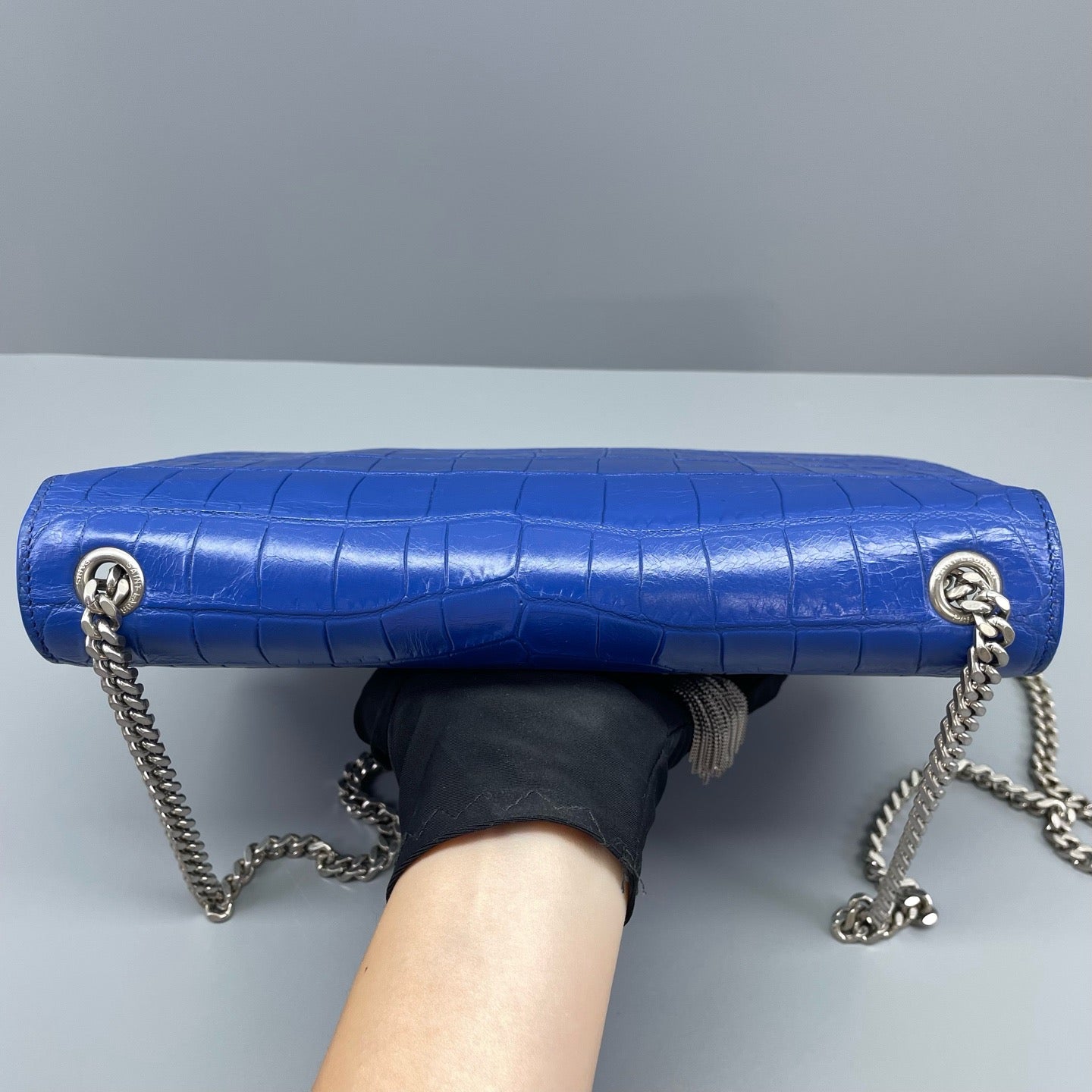 Saint Laurent - Kate Medium Chain Bag with Tassel - Calfskin leather with crocodile embossing - Blue - (medium)