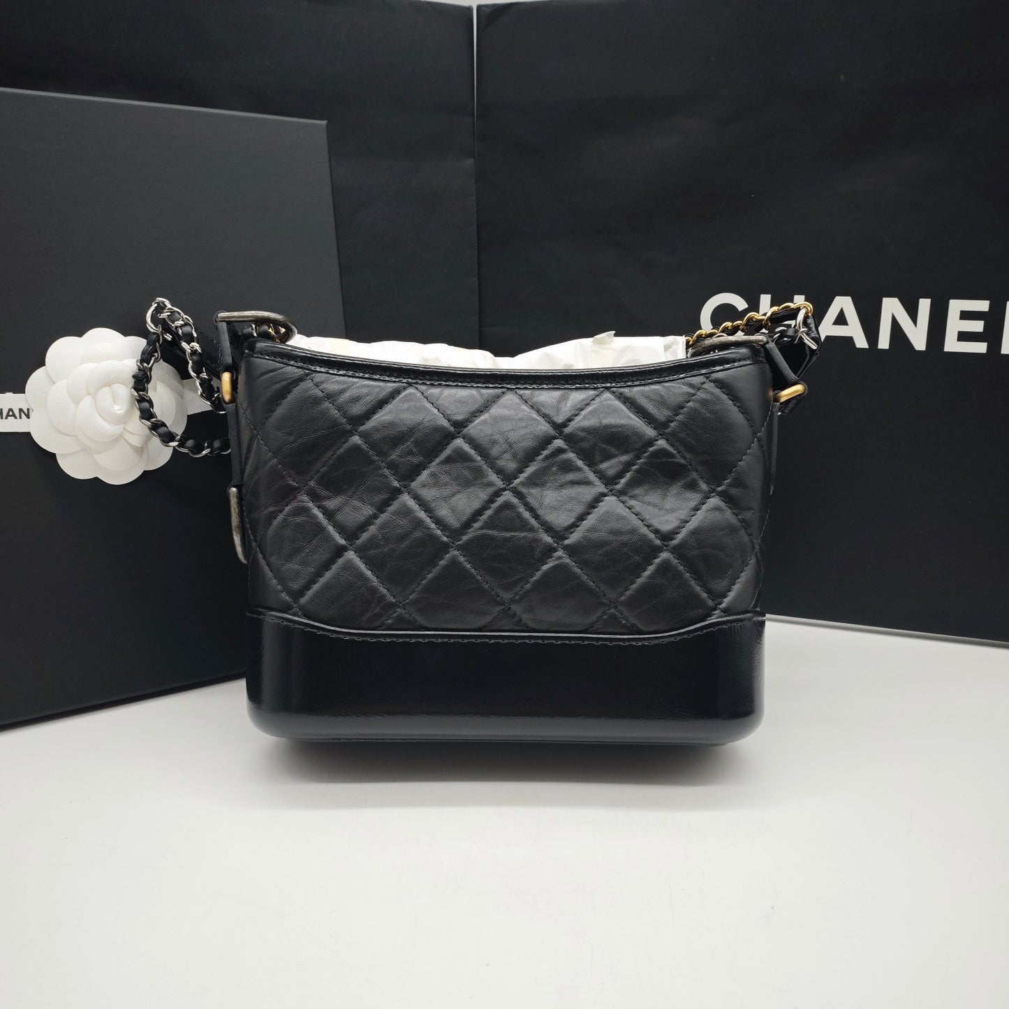 Chanel - Gabrielle Hobo Bag Small - Aged calfskin and smooth calfskin leather - Black - (small)