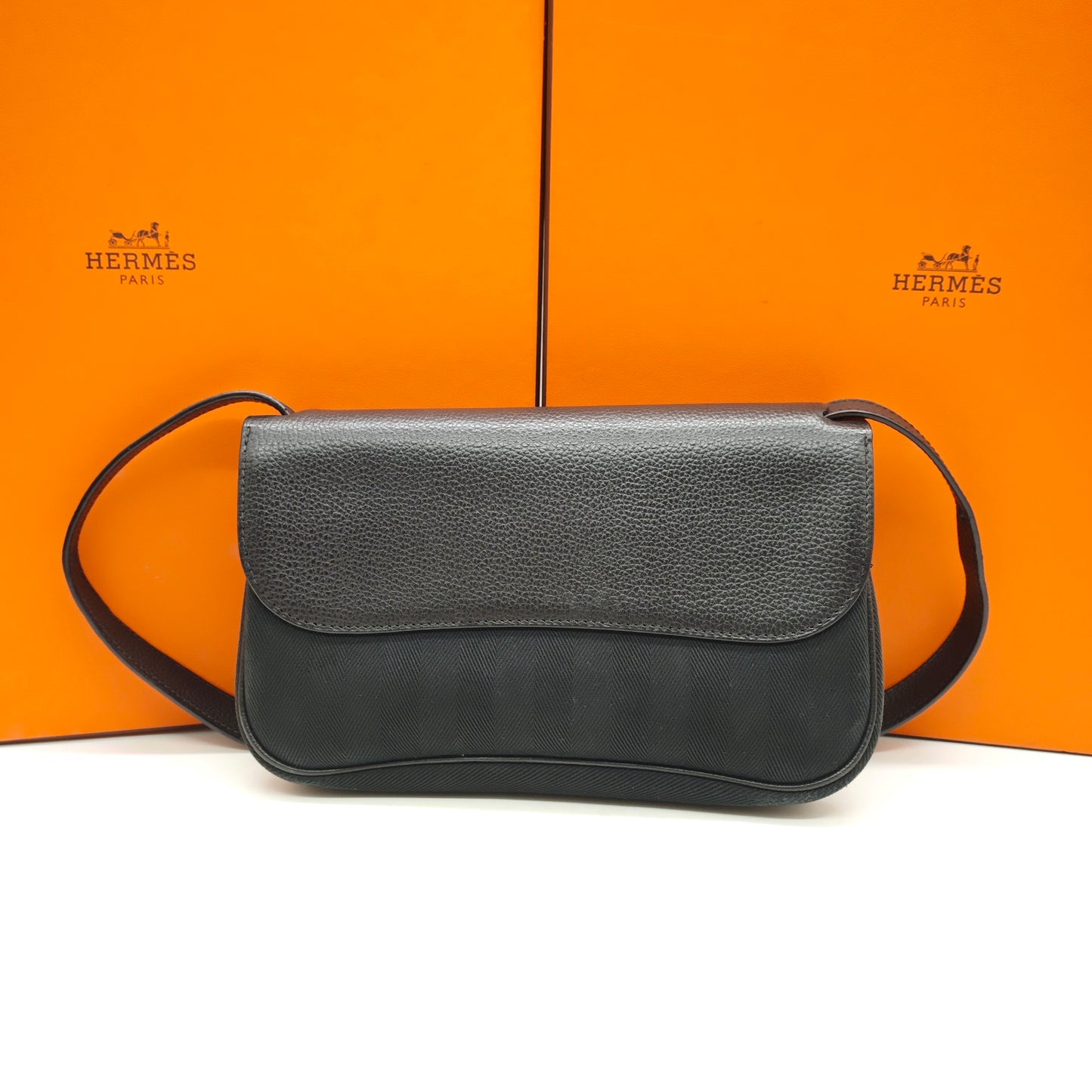 Hermès - Colorado Saddle Bag - Black canvas combined with Togo leather and suede - Black - (mini)