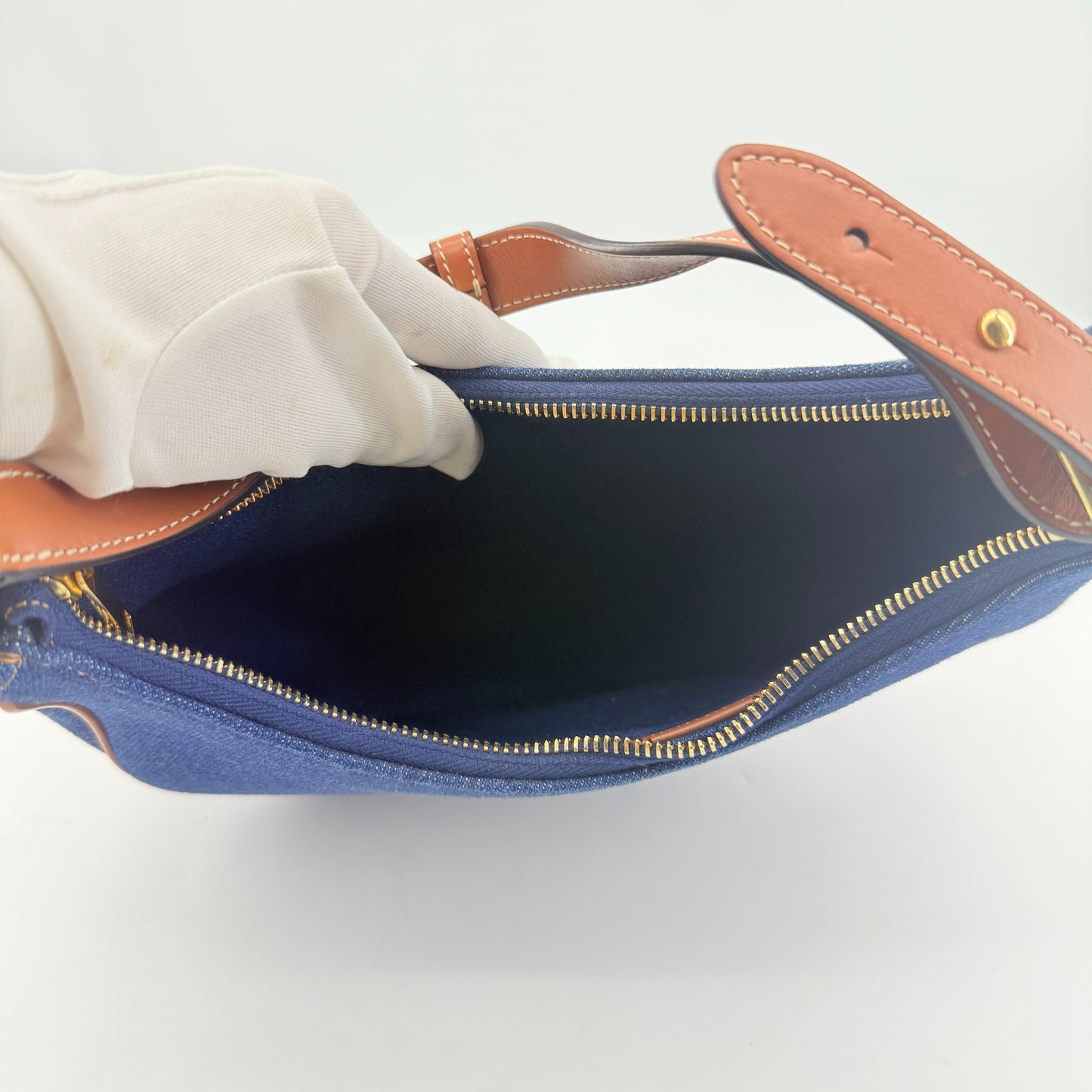 Celine - Denim Crescent Shoulder Bag - Denim and Leather - Blue - (small)
