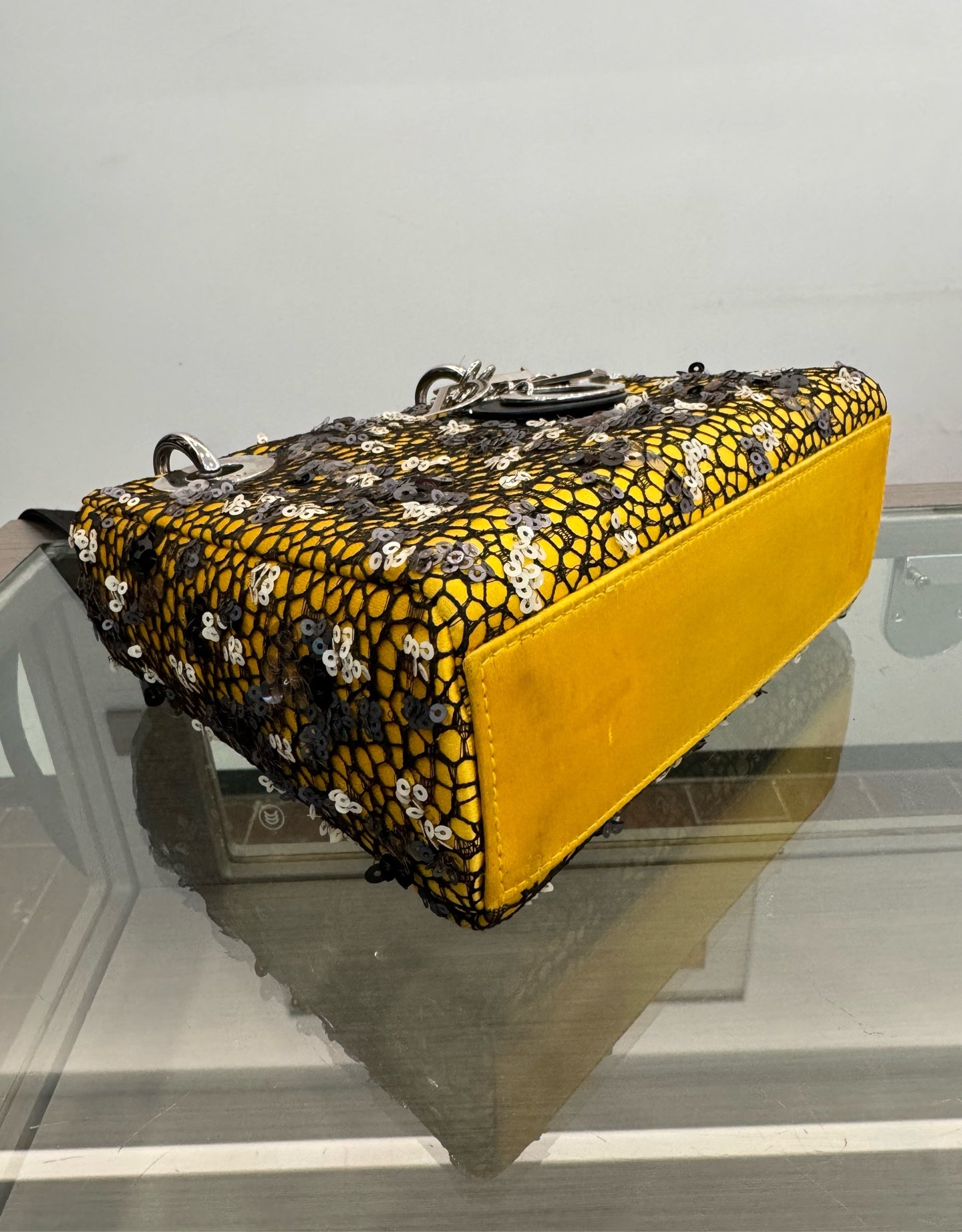 Dior - Lady Dior - Silk satin, lace, and sequins - Yellow - (mini)